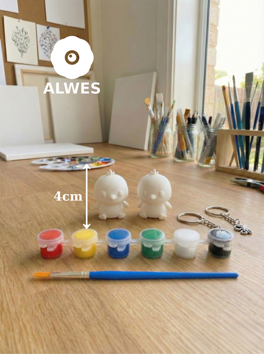 2’li Civcivini Tasarla Anahtarlık Boyama Seti - DIY Hobi Kiti (Boya ve Fırça Dahil)