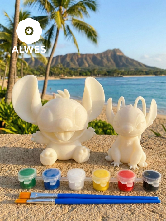 Stitch ve Angel 2'li Boyama Seti - Sevgili Kombini DIY Figür Seti - 6 Renk Boya & 2 Fırça Hediye